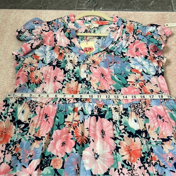 NWT Entro Floral Pastel Maxi Dress Size Medium Tiered Ruffle Flutter Sleeve - Picture 8 of 11
